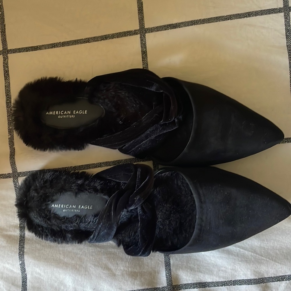 American eagle faux fur mules